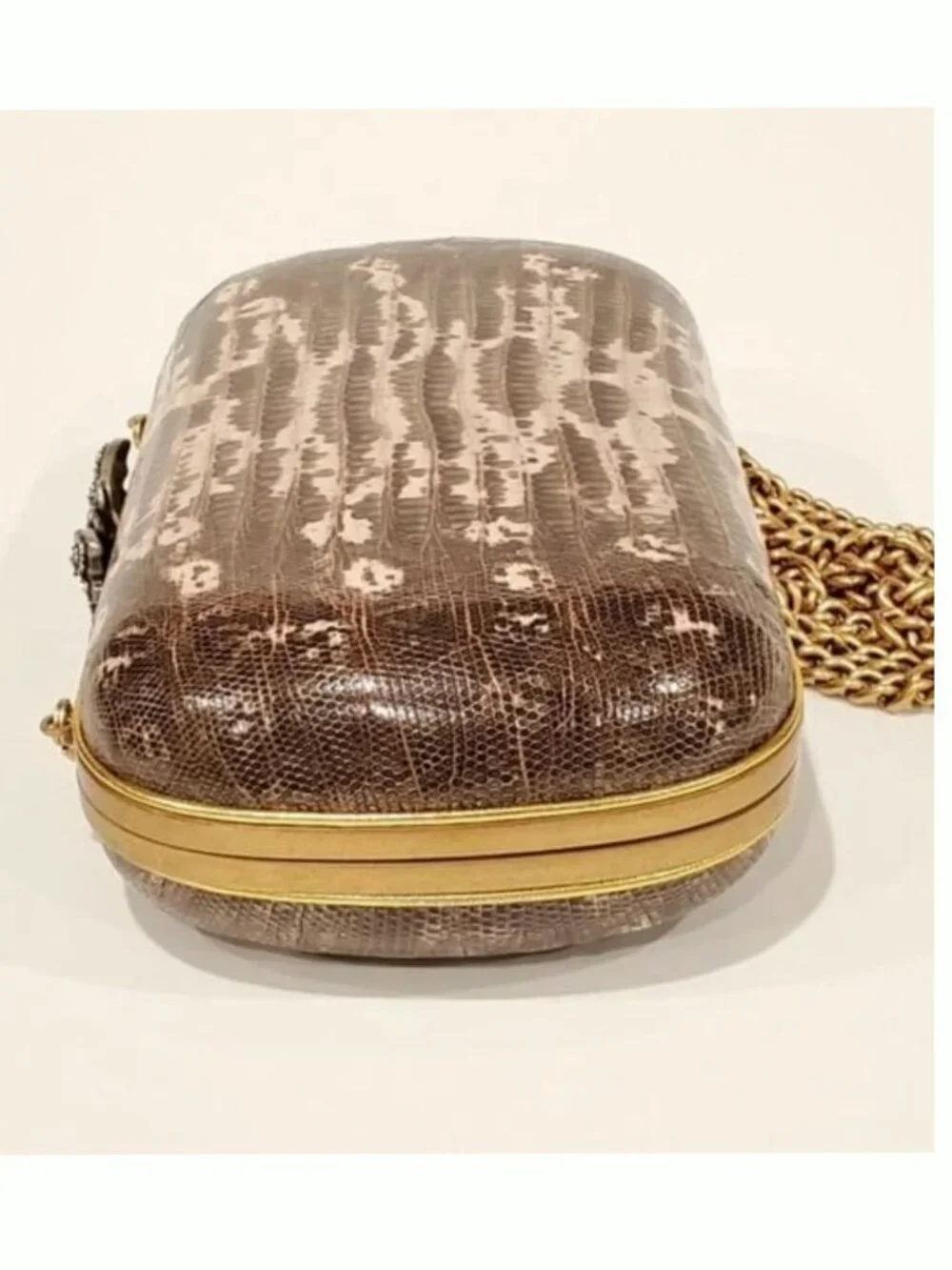 Authentic Gucci Broadway Snakeskin Clutch Crossbody Bag Bronze Gold Chain New - Picture 6 of 10